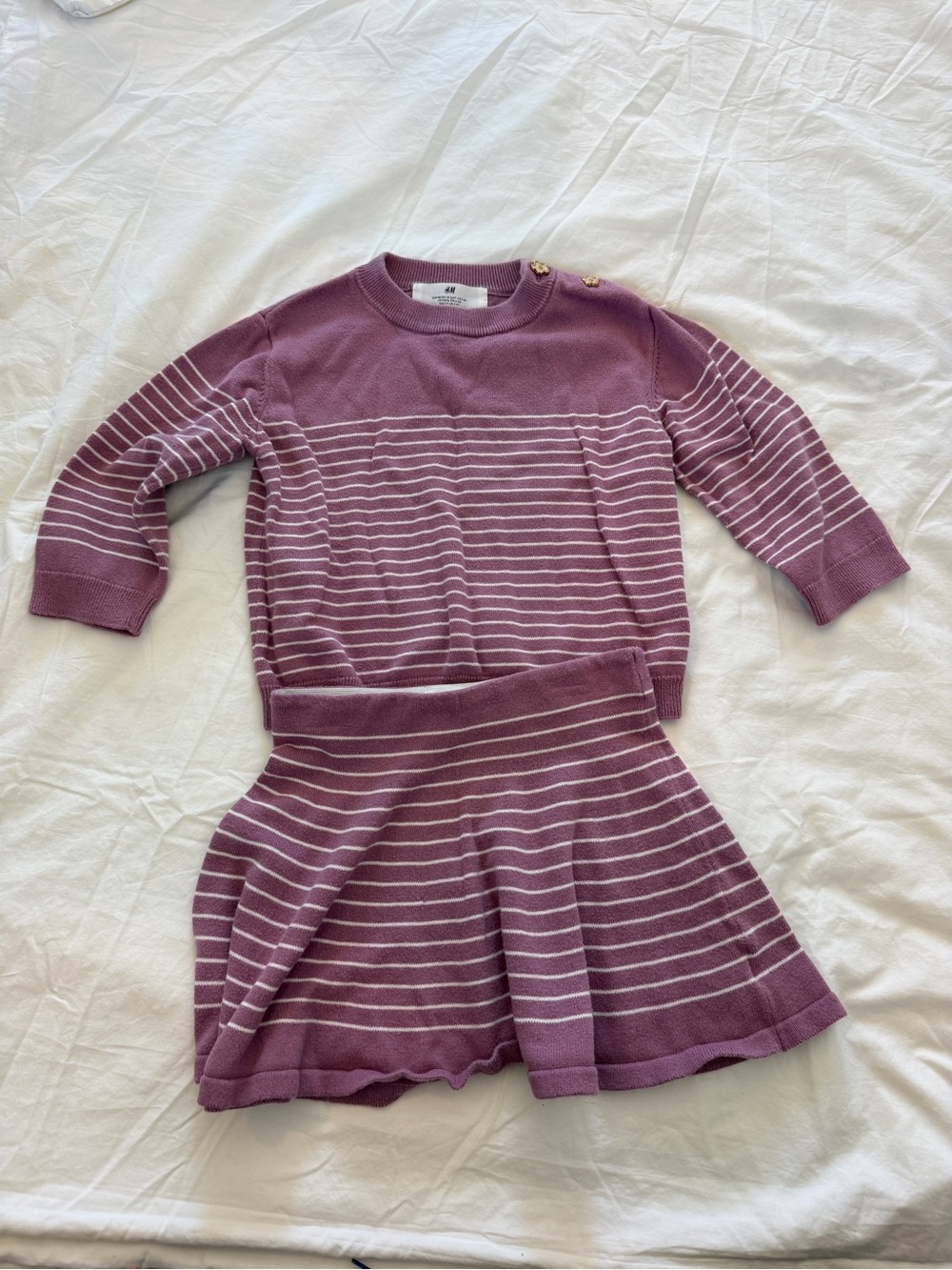 H&M Girls' Mauve Striped Knit top skirt Set